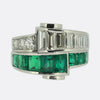 Emerald and Diamond Two-Row Ring