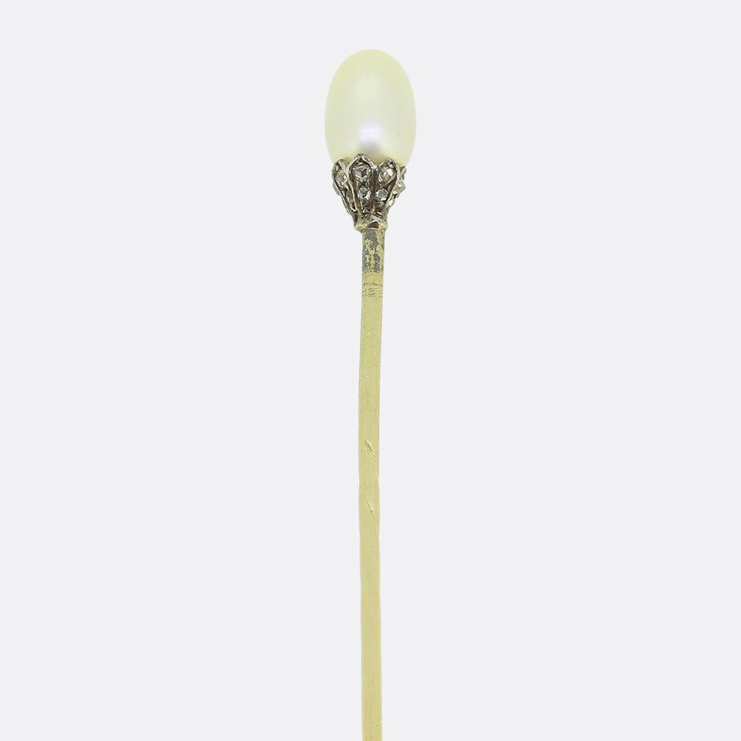 Antique Natural Pearl and Diamond Stick Pin