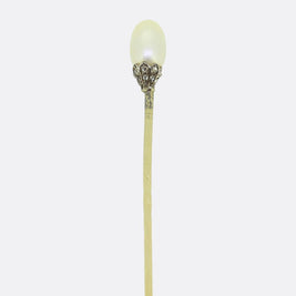 Antique Natural Pearl and Diamond Stick Pin