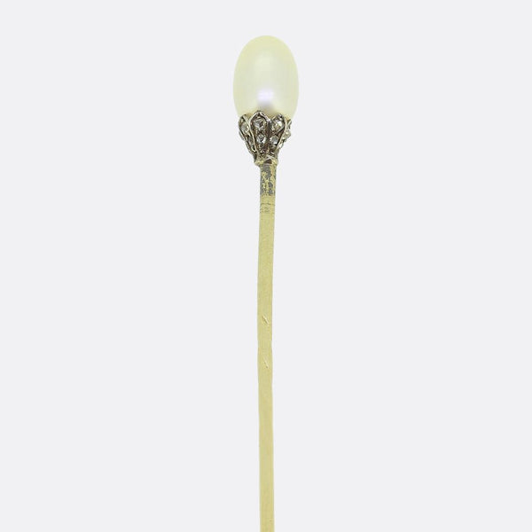 Antique Natural Pearl and Diamond Stick Pin