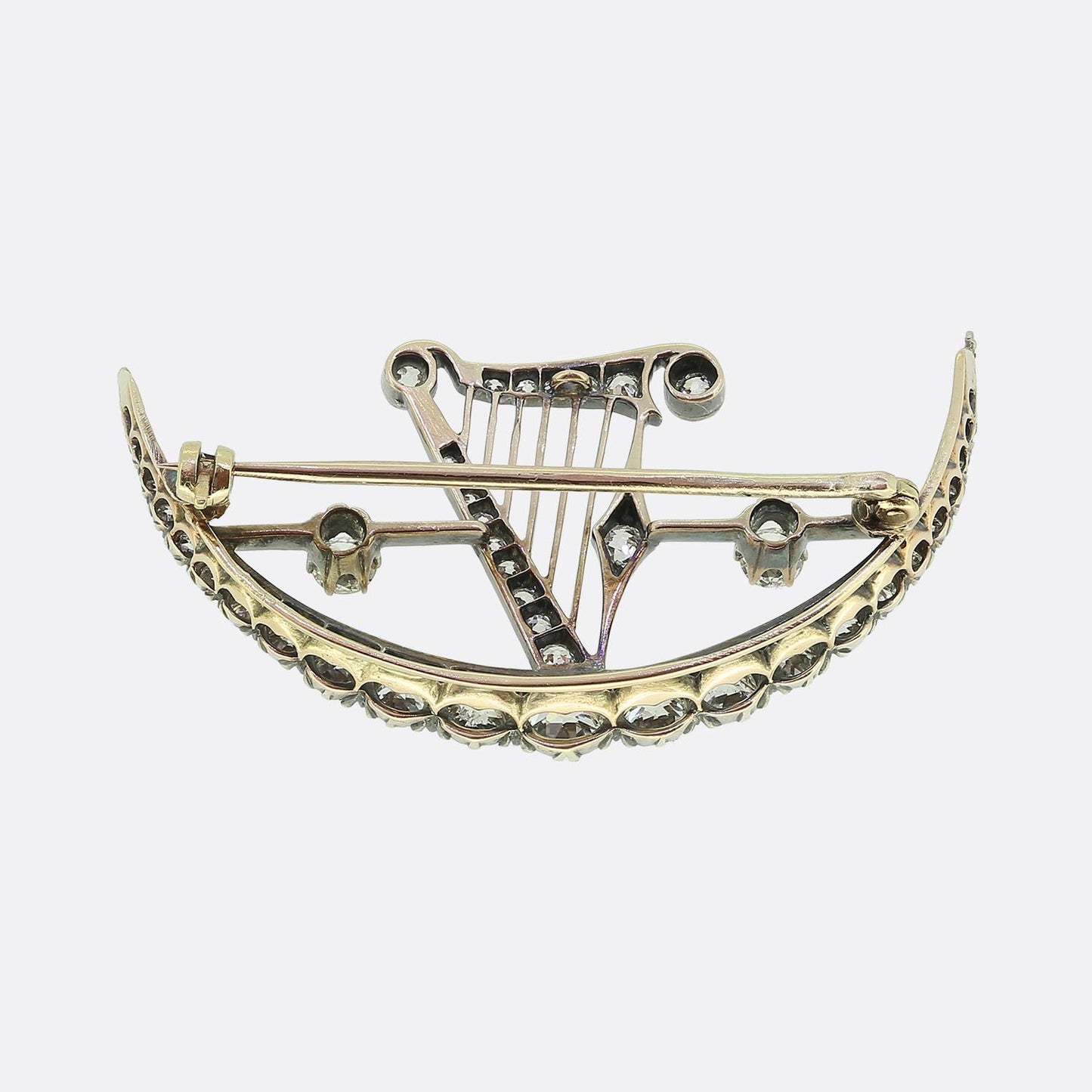 Victorian 2.50ct Diamond Harp Crescent Brooch