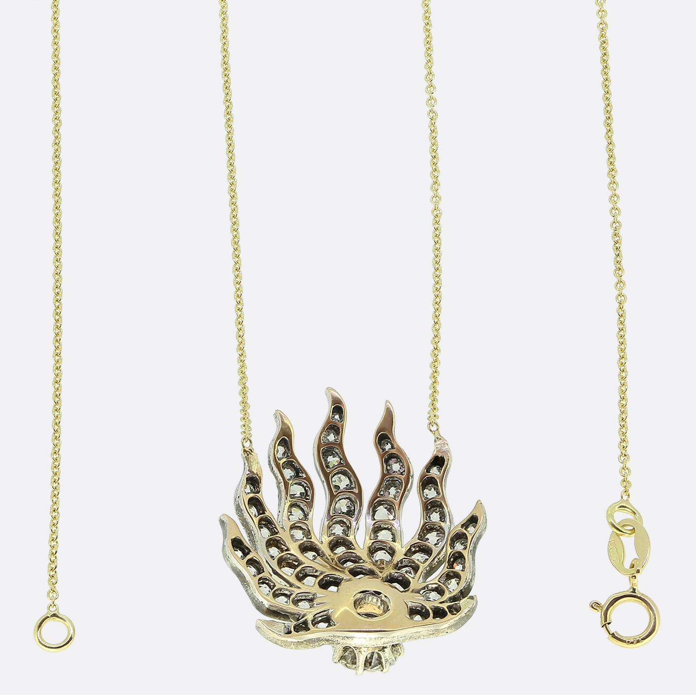 Victorian Diamond Cluster Pendant Necklace