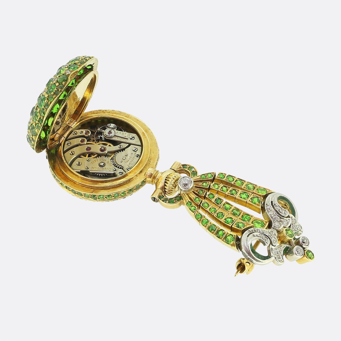 Patek Philippe for Tiffany & Co. Demantoid Garnet and Diamond Brooch Fob Watch