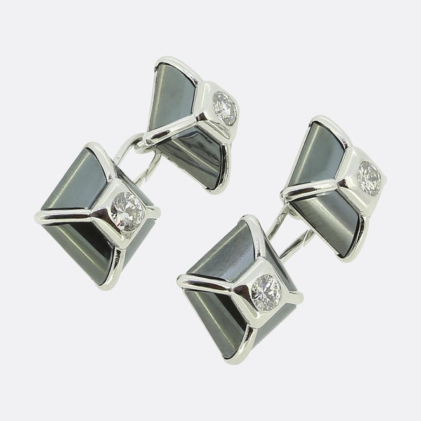 Vintage Hematite and Diamond Cufflinks