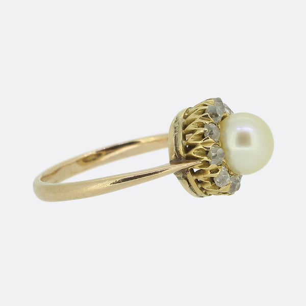 Edwardian Natural Pearl and Old Cut Diamond Ring