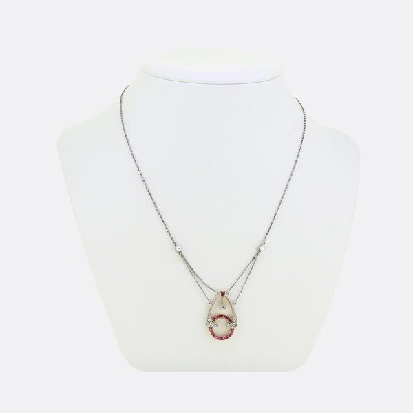 Art Deco Ruby Pearl and Diamond Necklace