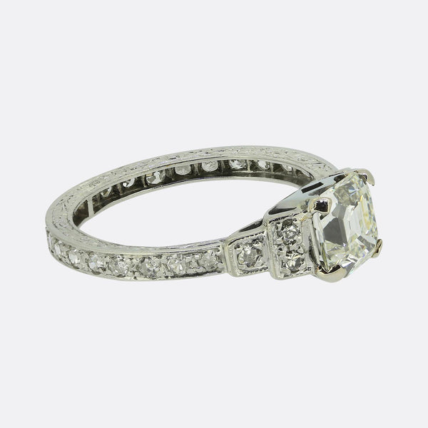 Art Deco Style 0.73 Carat Asscher Cut Diamond Engagement Ring Size K (50)