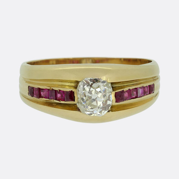 Edwardian 0.65 Carat Diamond and Ruby Ring