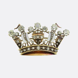 Victorian Old Cut Diamond and Enamel Crown Brooch