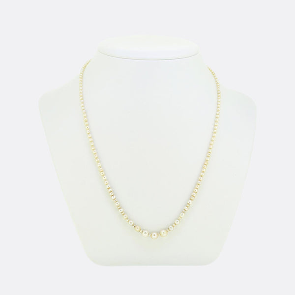 Antique Natural Pearl Necklace and Rose Cut Diamond Clasp
