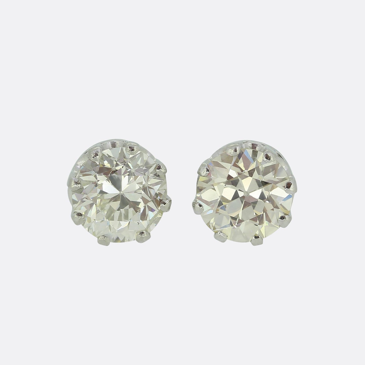 Vintage 3.10 Carat Old Cut Diamond Stud Earrings