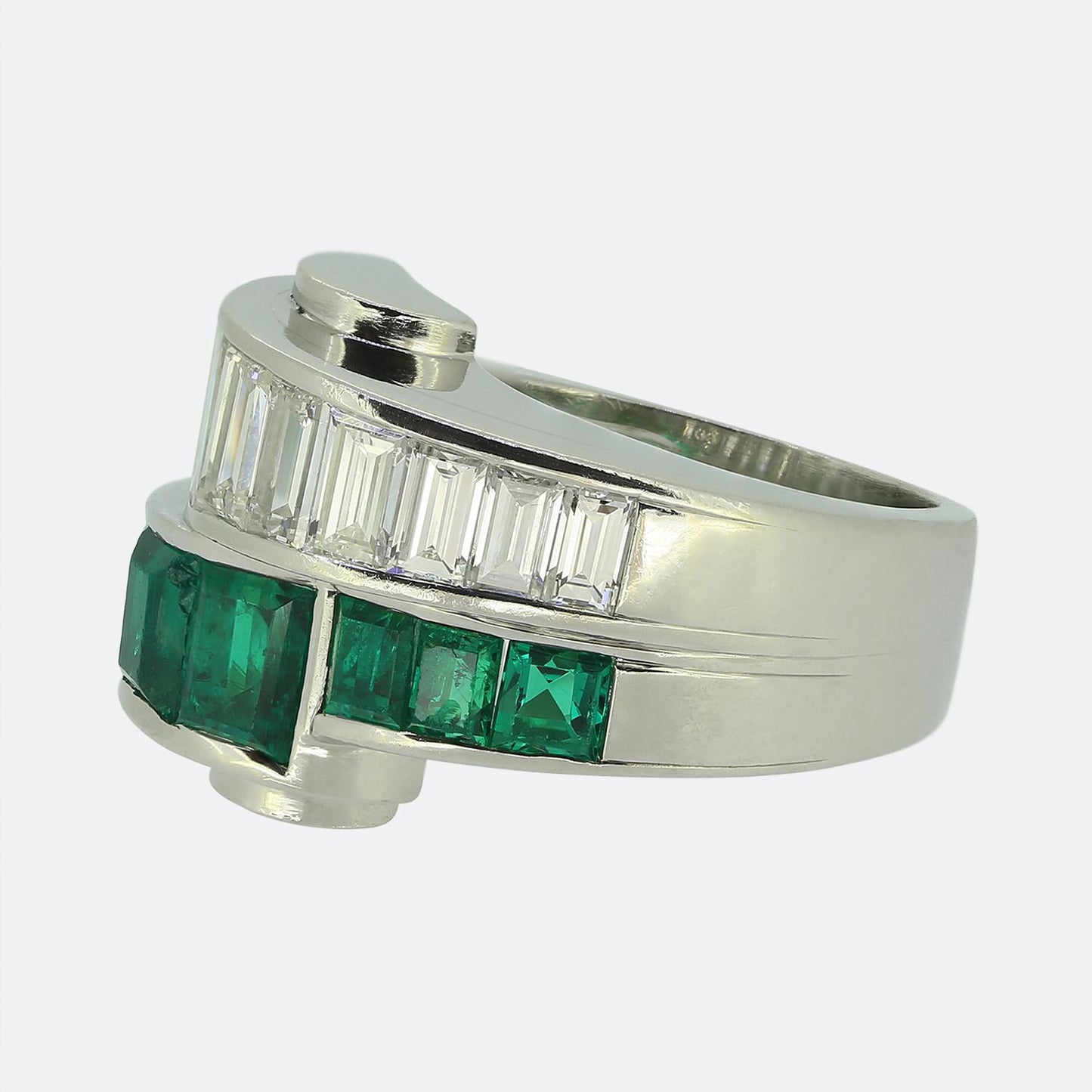 Emerald and Diamond Two-Row Ring