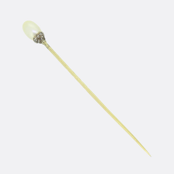 Antique Natural Pearl and Diamond Stick Pin