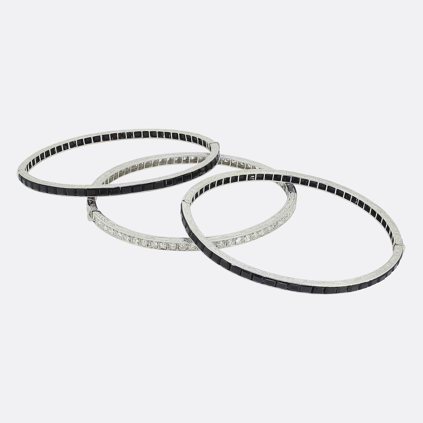 Art Deco Onyx and Diamond Bangle Set