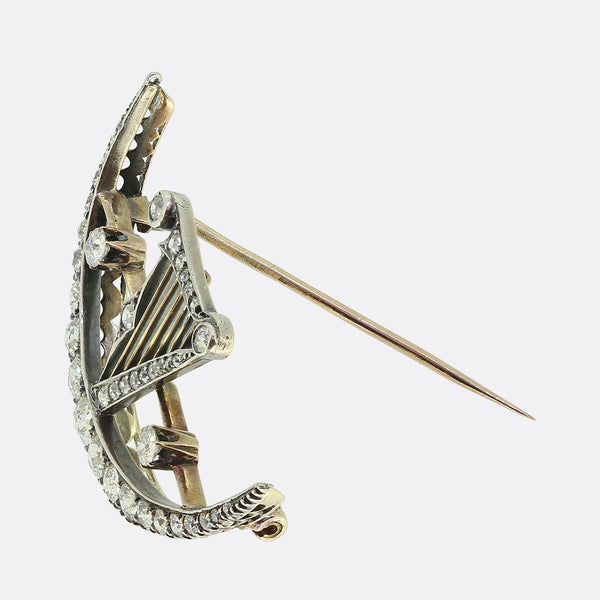 Victorian 2.50ct Diamond Harp Crescent Brooch