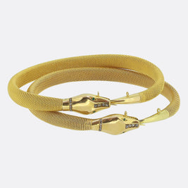 Antique Emerald and Diamond Snake Bangle Set