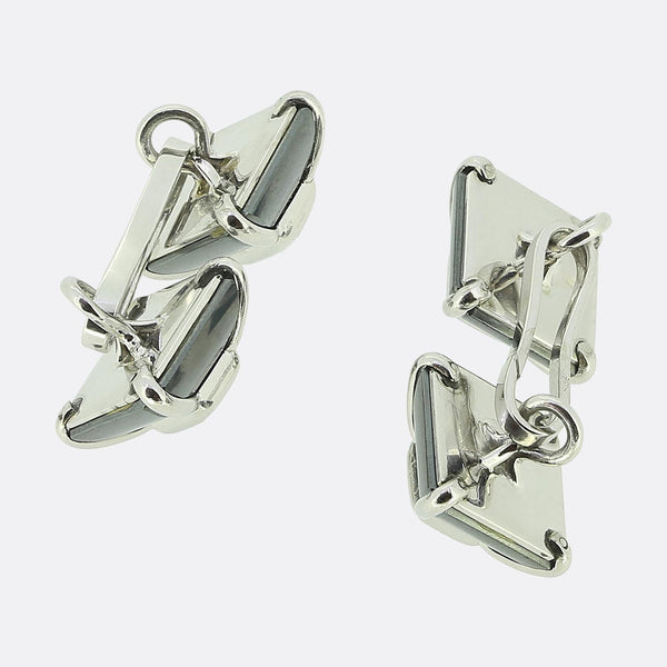 Vintage Hematite and Diamond Cufflinks