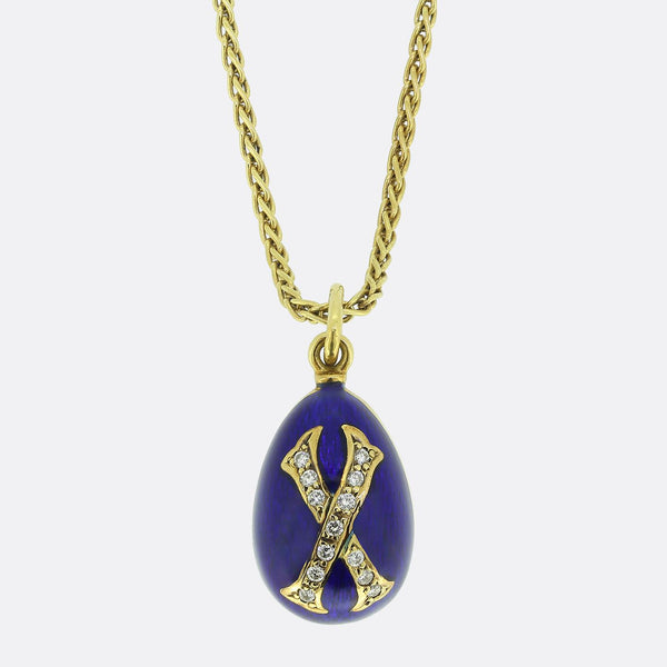 Fabergé Enamel and Diamond Egg Pendant Necklace