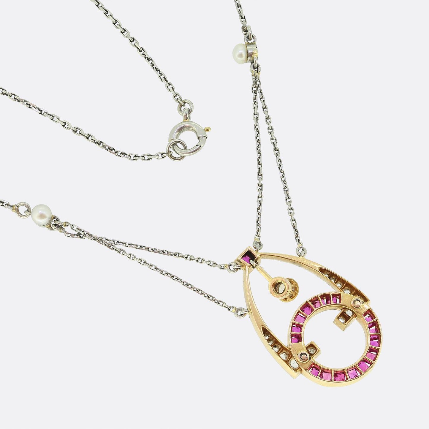 Art Deco Ruby Pearl and Diamond Necklace