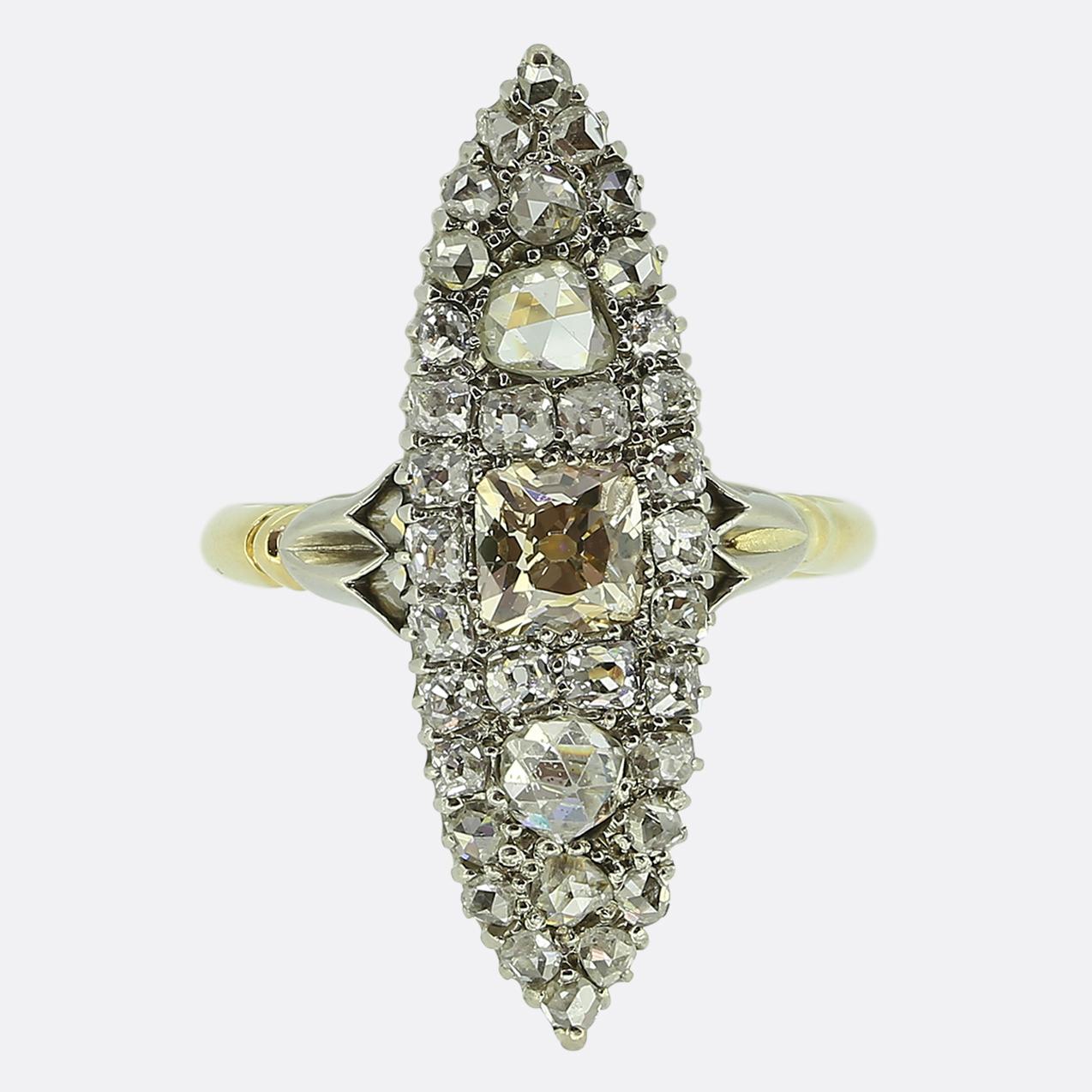 Edwardian Old Cut Diamond Navette Ring