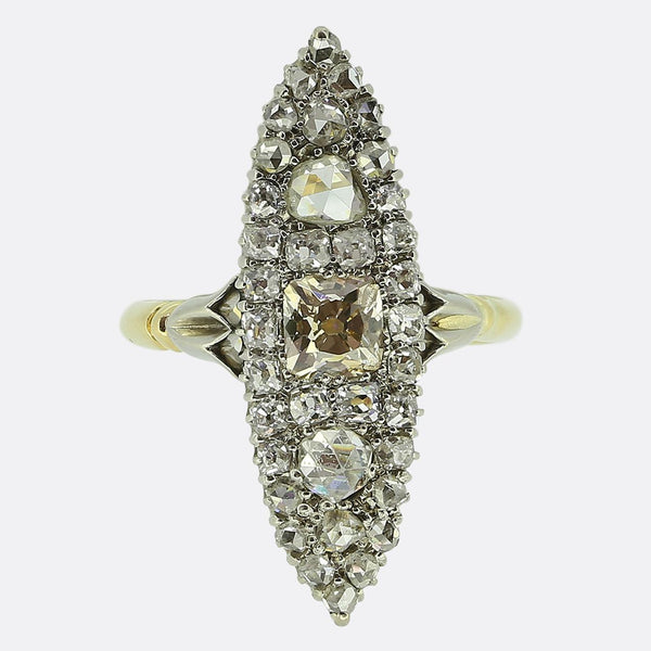 Edwardian Old Cut Diamond Navette Ring