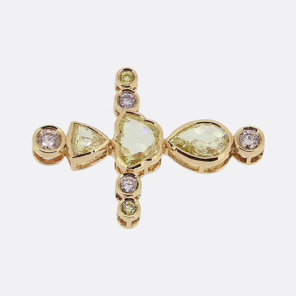 0.90 Carat Natural Pink and Yellow Diamond Cross Pendant