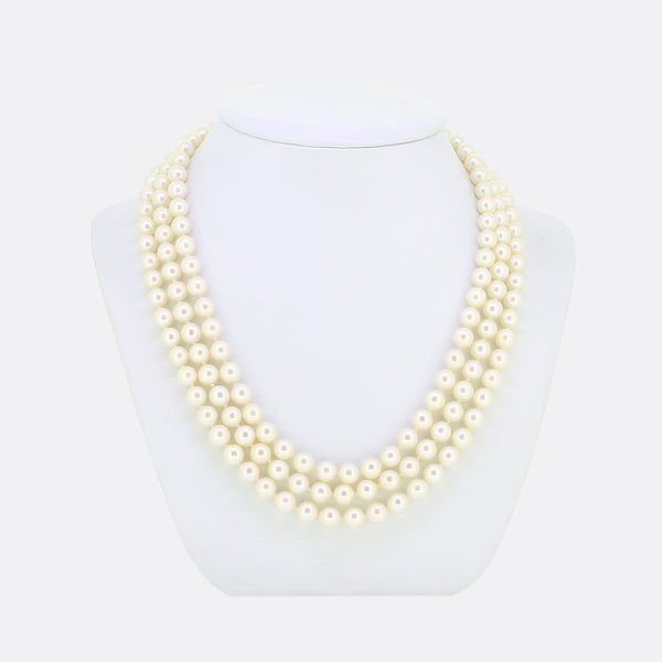 Vintage Cultured Pearl Necklace and Muli Gemstone Clasp