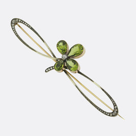 Antique Peridot Clover and Diamond Brooch