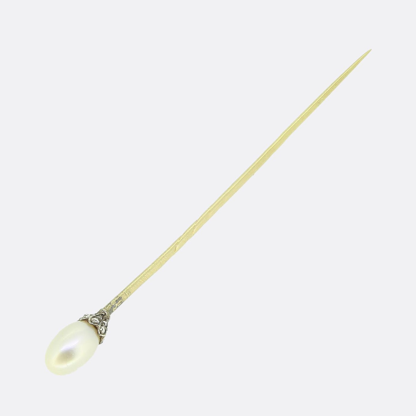 Antique Natural Pearl and Diamond Stick Pin