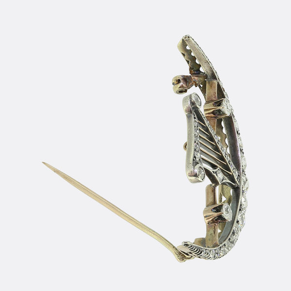 Victorian 2.50ct Diamond Harp Crescent Brooch