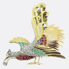 Vintage Bird Of Paradise Diamond Ruby Sapphire and Emerald Brooch