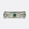Art Deco Cabochon Emerald and Old Pear Cut Diamond Brooch