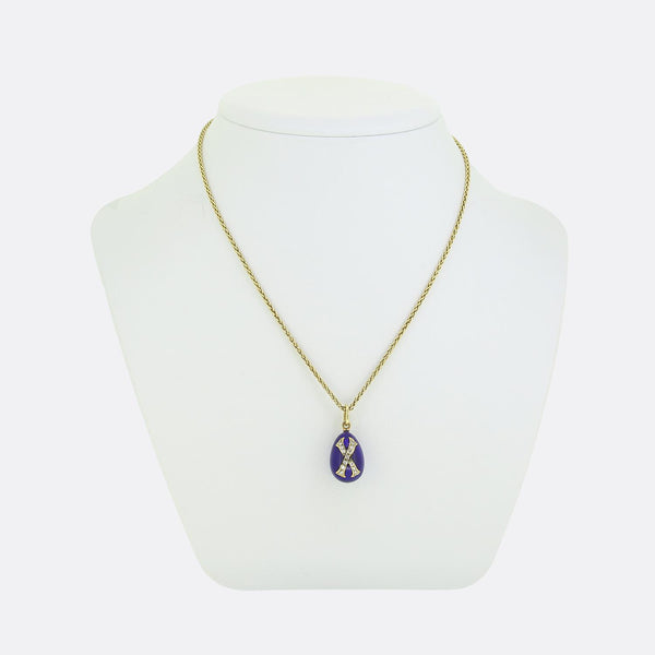 Fabergé Enamel and Diamond Egg Pendant Necklace