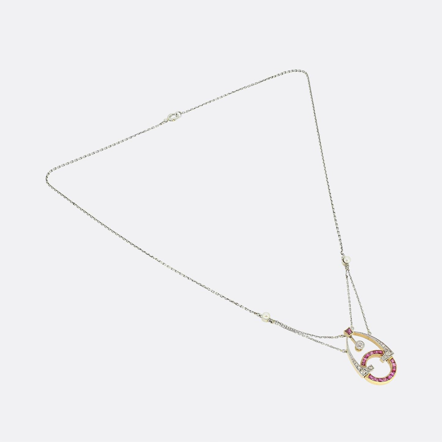 Art Deco Ruby Pearl and Diamond Necklace