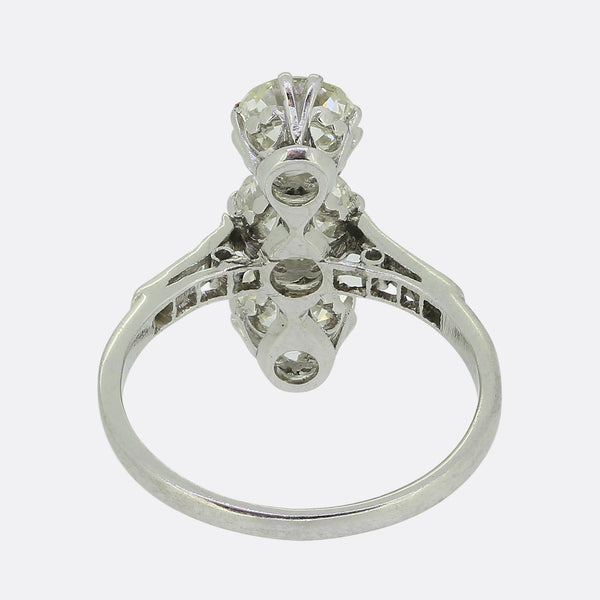 Art Deco Diamond Vertical Three Stone Ring