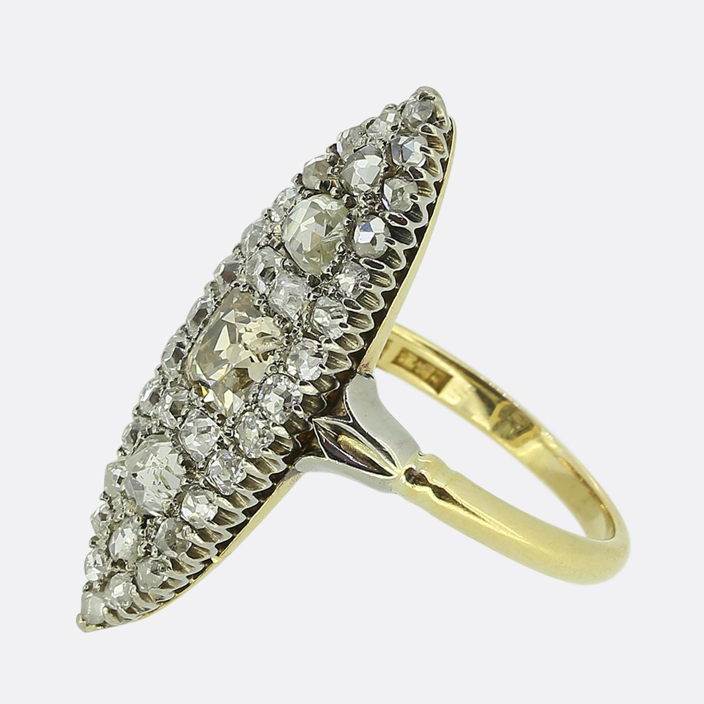 Edwardian Old Cut Diamond Navette Ring