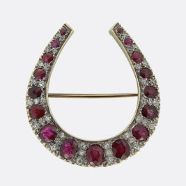 Victorian Ruby and Diamond Horseshoe Brooch