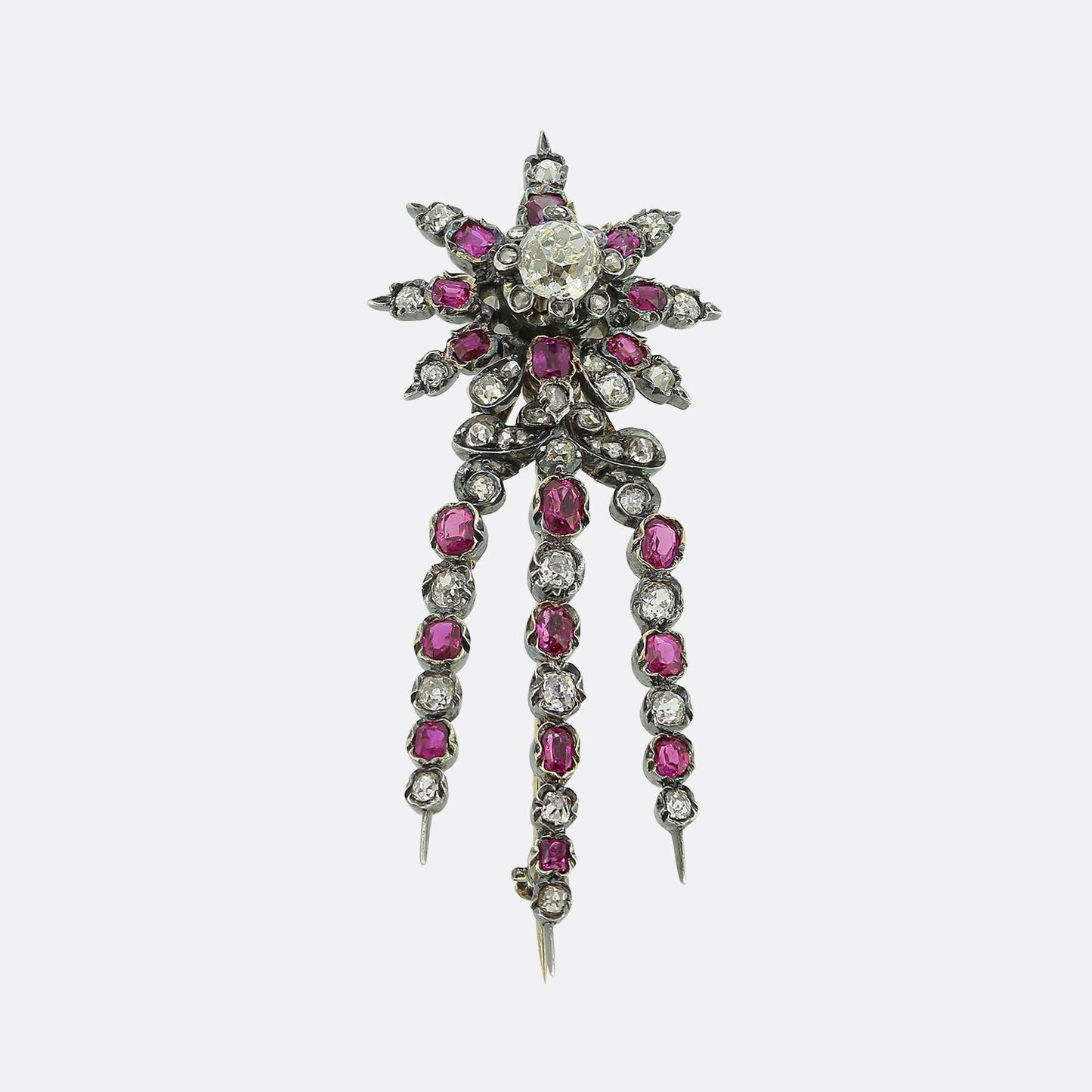 Victorian Burmese Ruby and Diamond Shooting Star Brooch