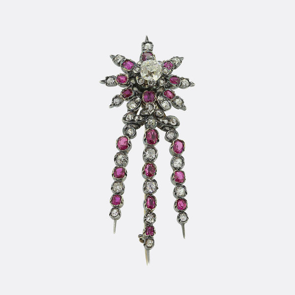 Victorian Burmese Ruby and Diamond Shooting Star Brooch