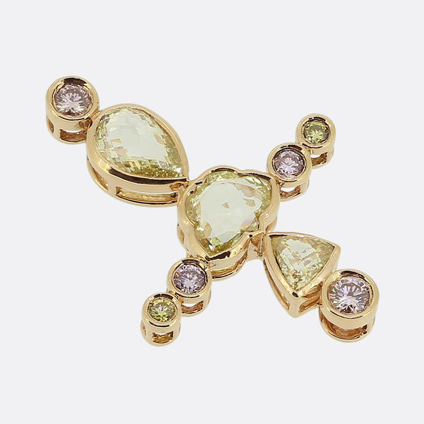 0.90 Carat Natural Pink and Yellow Diamond Cross Pendant