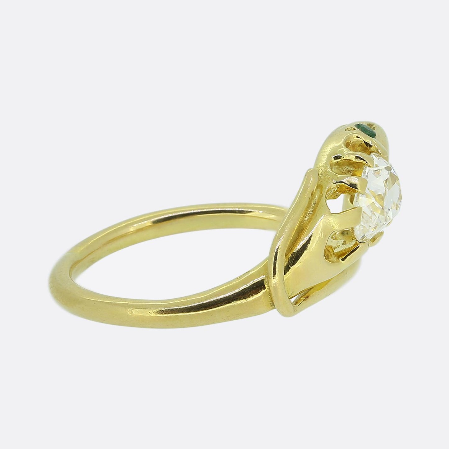 Antique 0.60 Carat Diamond and Emerald Snake Ring