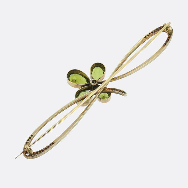 Antique Peridot Clover and Diamond Brooch