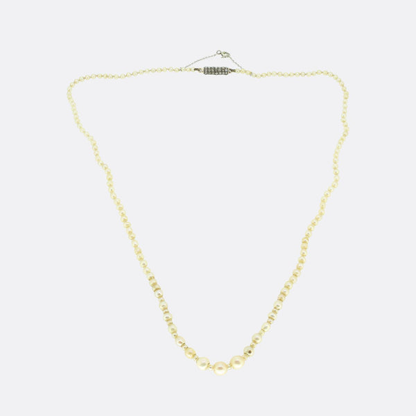 Antique Natural Pearl Necklace and Rose Cut Diamond Clasp