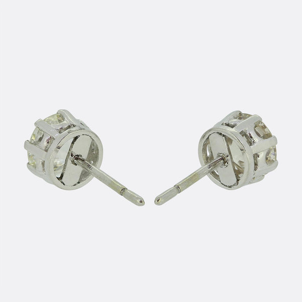 Vintage 3.10 Carat Old Cut Diamond Stud Earrings