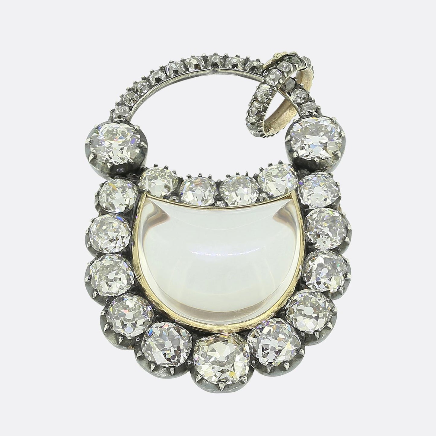 Victorian Rock Crystal and Diamond Padlock Pendant Brooch