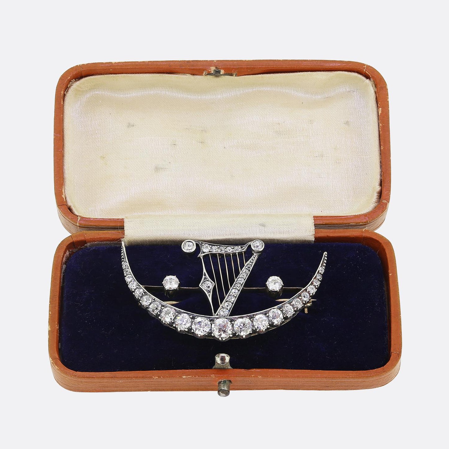 Victorian 2.50ct Diamond Harp Crescent Brooch