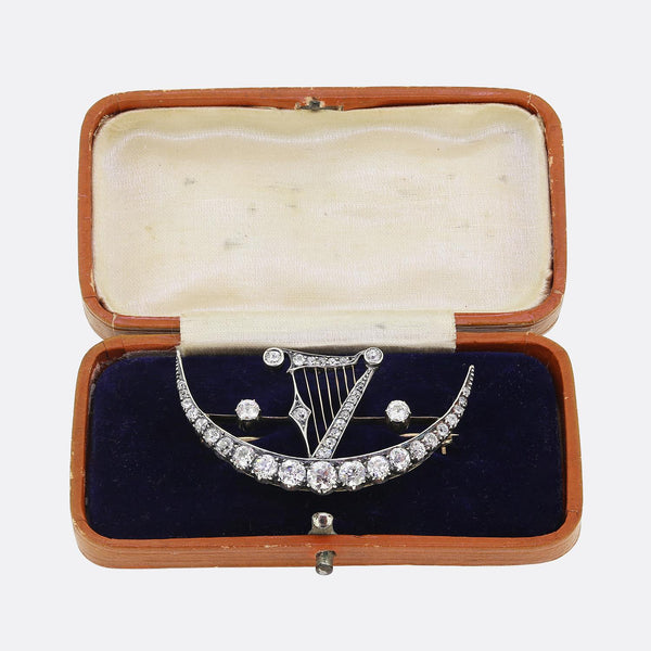 Victorian 2.50ct Diamond Harp Crescent Brooch