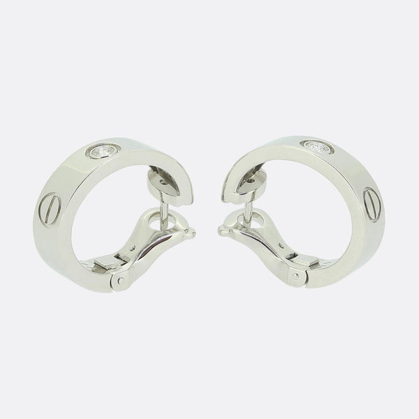 Cartier Classic Model Two Diamond Love Hoop Earrings