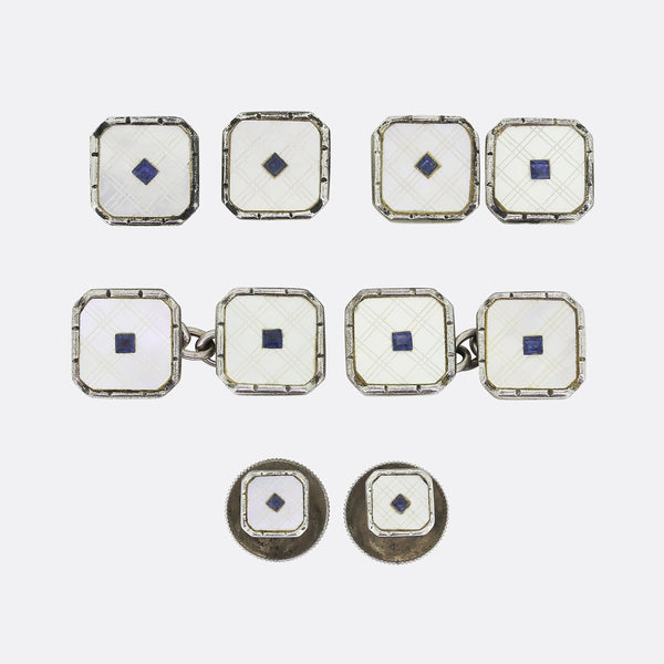 Art Deco Blue Paste Cufflinks Dress Stud Set