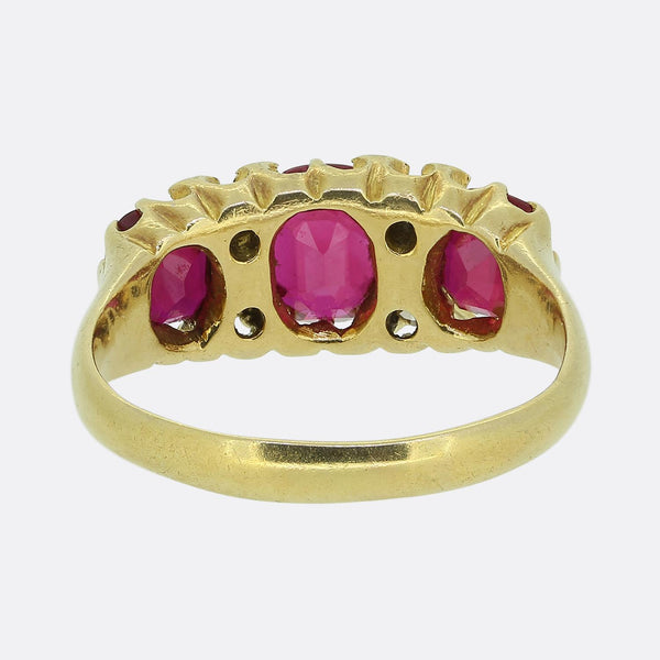 Edwardian Synthetic Ruby and Diamond Three Stone Ring